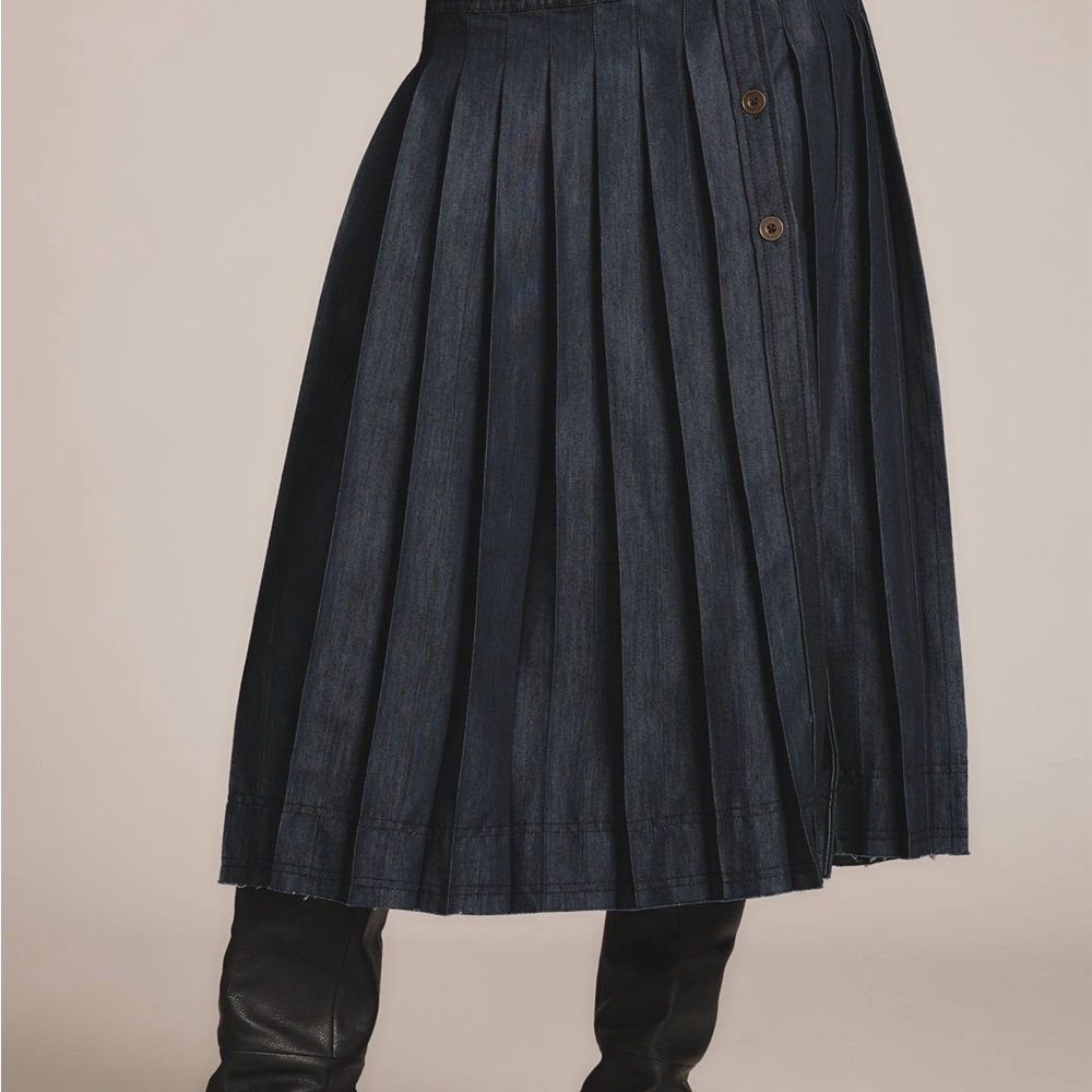Anthropologie Pilcro low-slung pleated denim midi skirt *no belt* - Picture 2 of 7